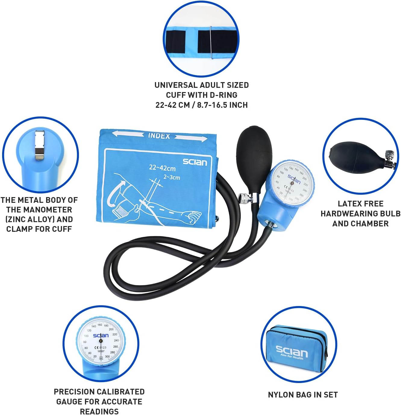HS-20F Skyblue Aneroid Sphygmomanometer